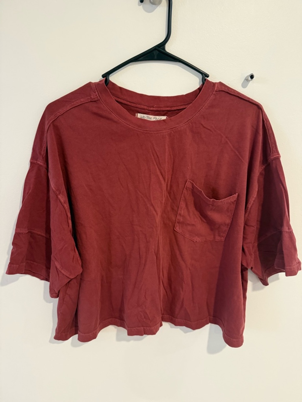 Free People Washed Burgundy Cropped Pocket Tee